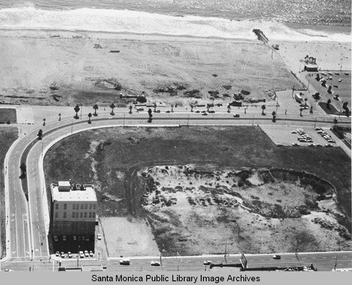 View of the remains of the Pacific Ocean Park Pier looking west to Santa Monica Bay, August 29, 1975