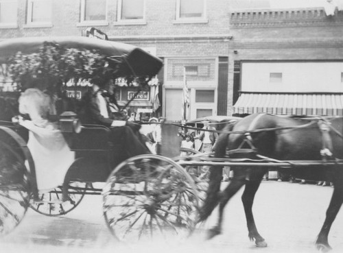 May Festival Parade with horse-drawn buggy, Orange, California, 1933
