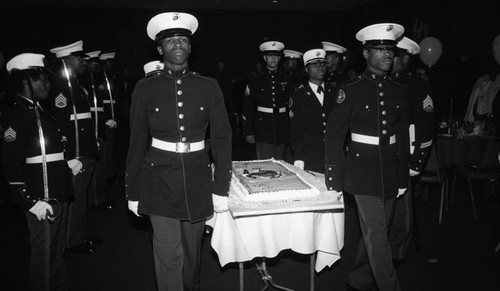 Montford Point Marine Association members performing the cake serving ceremony, Los Angeles, 1985