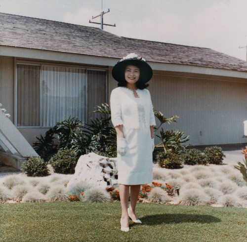 Mary Hirahara in Yard of Family Residence, Anaheim [graphic]