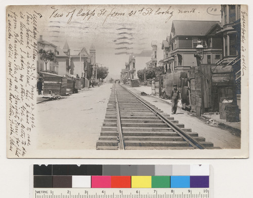 View of Capp St. from 21st [Twenty-first] St. looking north. [Ehrer material. Postcard.]