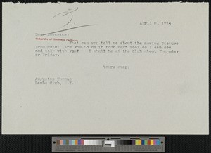 Hamlin Garland, letter, 1914-04-08, to Augustus Thomas