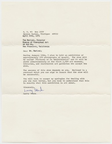 Letter to Tom Marioni from Larry Stark