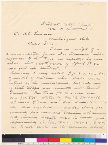 Letter to A.C. Lawson from Edward Hughes: April 20, 1907