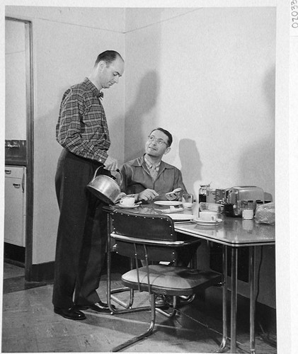 Bill Baum and Horace Babcock in the 200-inch telescope kitchen, Palomar Observatory