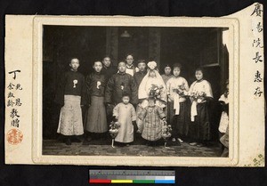 Bride and groom standing with attendants, China, ca.1920-1930