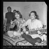 Musicians Ravi Shankar and George Harrison in Los Angeles, Calif., 1967