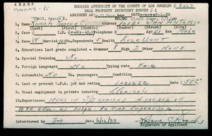 WPA household census employee document for Roscoe C. Roach, Los Angeles