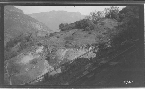A distant view of the excavation for a reservoir at Kaweah #3 Hydro Plant