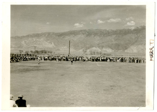 Photograph of baseball game at Manzanar