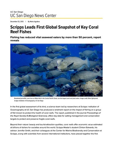Scripps Leads First Global Snapshot of Key Coral Reef Fishes