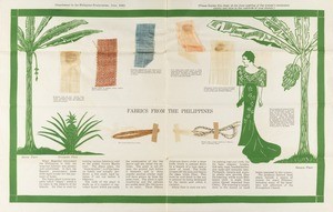 Fabrics from the Philippines, poster with swatches, 1936-06