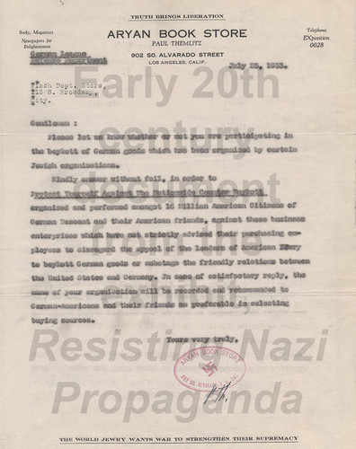 Letter, Paul Themlitz to Fisch Department Store, 1933