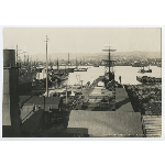 Ships and loaded docks at Brooklyn Basin in the Oakland estuary