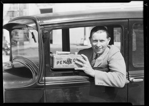 Ralph Hepburn and Pennzoil car, Southern California, 1930