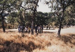 Group holding hands in a circle at an unidentified park in Sonoma County