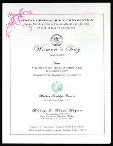 Annual general holy convocation, Texas northeast, COGIC, Women's day program, 2007