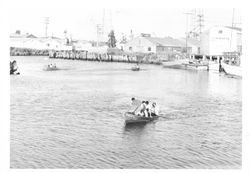 Rowboat races on the Petaluma River, Petaluma, California, about 1965