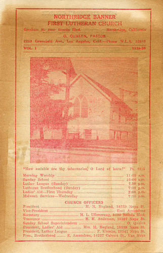 Northridge Banner First Lutheran Church program, 1938