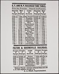 North Coast Pacific Railroad timetable, Santa Rosa, California, July 6, 1876