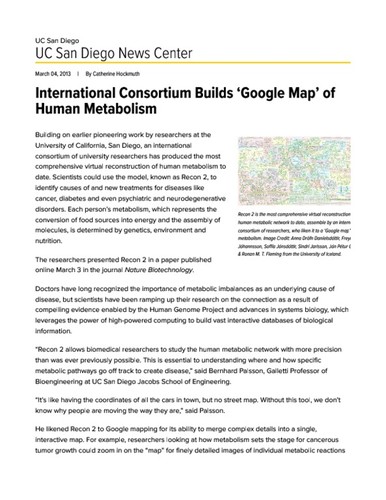 International Consortium Builds ‘Google Map’ of Human Metabolism