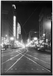 Night view down Broadway, Los Angeles