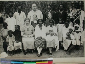 The Andresen family together with their housekeepers and their families, Toliara, Madagascar, 1935