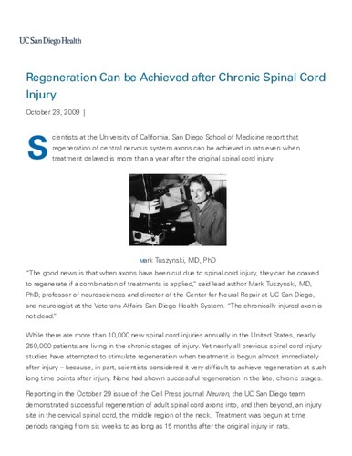 Regeneration Can be Achieved after Chronic Spinal Cord Injury