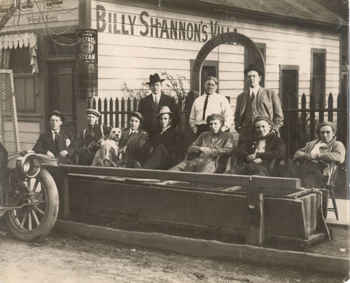 Group of boxers and their fans, pictured in front of Billy Shannon's Villa, San Rafael, California, circa 1910 [photograph]