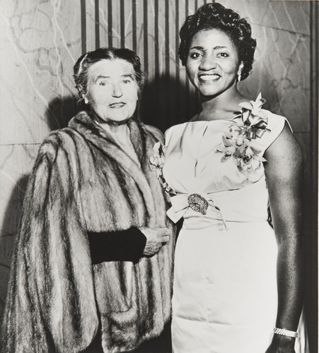Opera star Grace Bumbry (right) and her teacher Lotte Lehmann, the renowned German diva who fled the Nazis and later taught at the Music Academy of the West. Miss Bumbry studied with Mme. Lehmann during the late 1950s and early 1960s