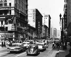 Seventh Street looking west from the intersection of Seventh Street and Hill Street, 1958