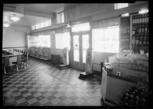 Floor & ramp to exit in Thrifty drug store at North Western Avenue and Santa Monica Boulevard where a woman fell, Los Angeles, CA, 1935