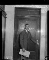 District Attorney Buron Fitts on his way to the Grand Jury, circa May 1934