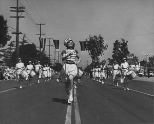 American Legion parade, Long Beach, female drum corps, drum majorette