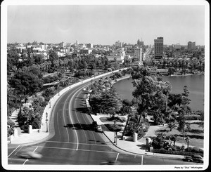 An aerial view of the MacArthur Park looking west