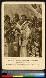 Drawing of an indigenous priest baptizing a child, Senegal, ca.1920-1940