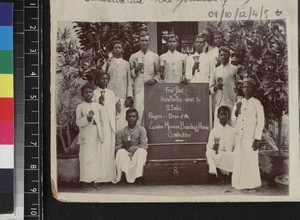 Group portrait of boys from L.M.S. Boarding Home, Coimbatore, Tamil Nadu, India, ca. 1910
