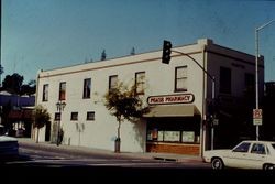 Pease Pharmacy store at the corner of Bodega Avenue and Main Street, Sebastopol as seen in 1980