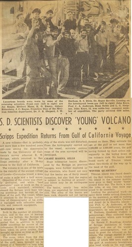 S.D. Scientists Discover 'Young' Volcano; Scripps Expedition Returns fro Gulf of California