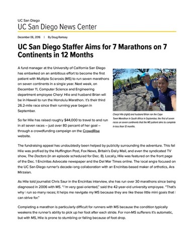 UC San Diego Staffer Aims for 7 Marathons on 7 Continents in 12 Months