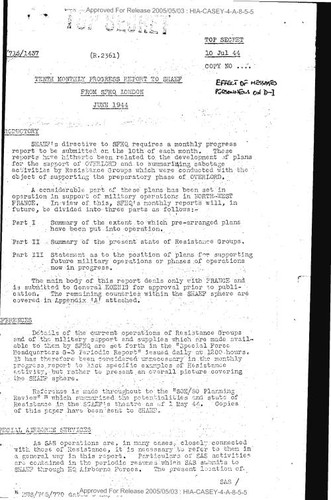 Tenth monthly progress report to SHAEF from SFHQ London June 1944