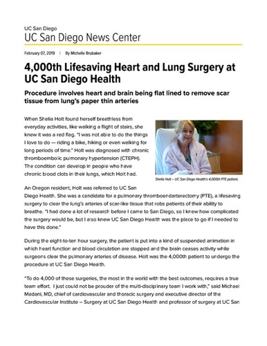 4,000th Lifesaving Heart and Lung Surgery at UC San Diego Health