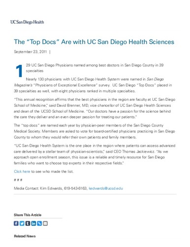 The “Top Docs” Are with UC San Diego Health Sciences