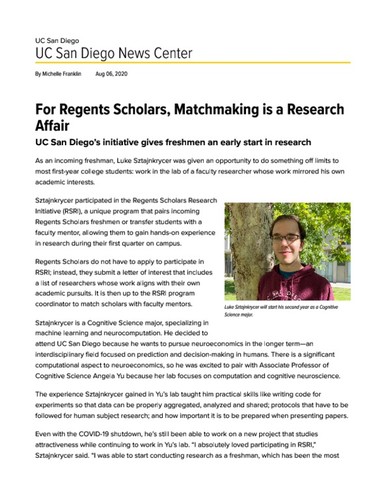 For Regents Scholars, Matchmaking is a Research Affair
