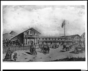 Drawing depicting the Mission San Francisco de Asis during the early 1870's, ca.1900
