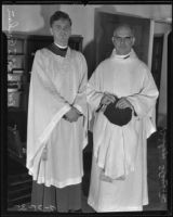 Bishop Stevens ordaining Reverend David C. Graham into the Episcopalian Church, Los Angeles, 1935
