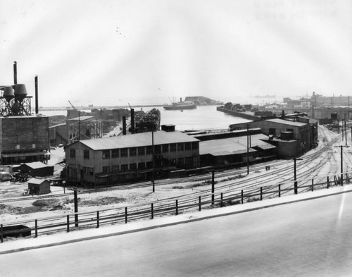 Warehouses and railroad tracks, L.A. Harbor