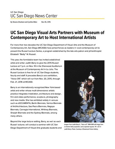 UC San Diego Visual Arts Partners with Museum of Contemporary Art to Host International Artists