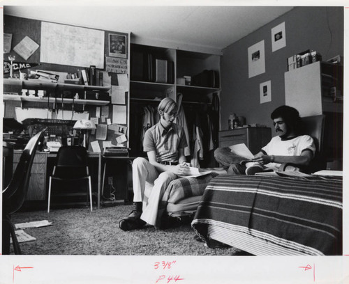Two students sitting in a dorm room, Claremont McKenna College