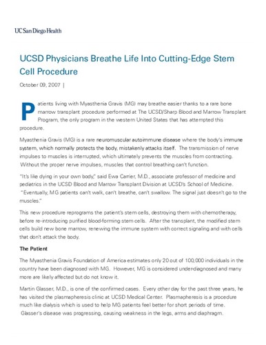 UCSD Physicians Breathe Life Into Cutting-Edge Stem Cell Procedure